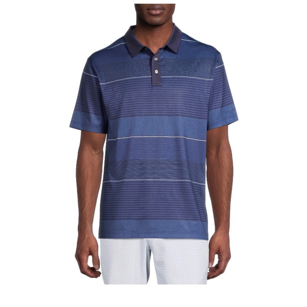 Men's Performance Print Polo Golf Shirt from Ben Hogan, Navy Herringbone